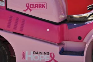 close up of a pink tractor for Breast Cancer awarness