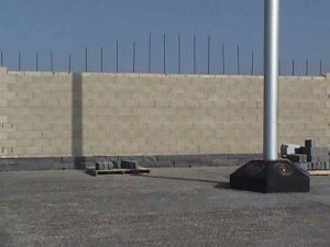 A picture of the memorial wall being built