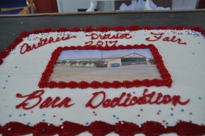 A cake dedicated to the new Caruthers District Fair's barn.