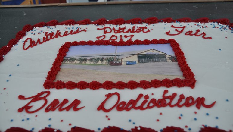 A cake dedicated to the new Caruthers District Fair's barn.
